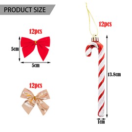 BDSHUNBF 12 Pcs Christmas Decorations Candy Cane, Christmas Plastic Candy Cane, Glitter Red White Christmas Tree Decorations, with Red and Gold Bow, for Xmas Party Christmas Home Decoration