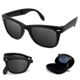 Lyvixora Foldable Sunglasses Polarized UV Protection - Ultra Lightweight Folding Sunglasses with Case, Trendy Unisex Mini Design for Travel, Driving & Outdoor (Black, Includes Case)