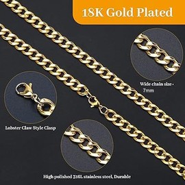 1Pcs Gold Chain, Necklace for Men, 24" Gold Necklace Ultra Luxury Look & Feel Real Solid 14k Gold plated Curb Fake Chain Necklace 7mm