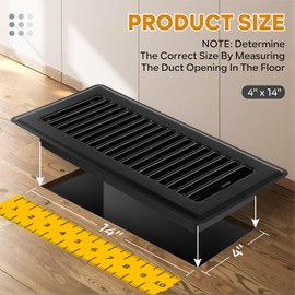 4x14 Floor Register, Floor Vent Covers, Heavy Duty Steel Walkable Floor Vents, Easy Adjust Air Supply Lever, Vent Covers for Home Floor, 2 Pack Black