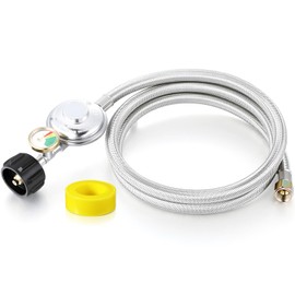 Vicenpal 5 ft Propane Regulator with Stainless Braided Hose and Gauge Qcc1 Propane Tank Adapter Hose with Gauge for Lp Gas Grill Heater and Fire Pit Table