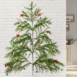 Watayo 1 juego de árbol de Navidad de pared con bolas y lazos, árbol de pino Norfolk colgante en la pared, decoración de árboles de Navidad para el hogar, oficina, ventana, habitación, Navidad, fiesta