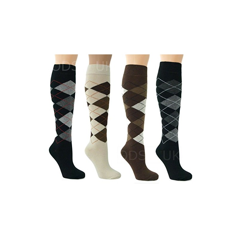 6 PAIR MENS LONG HOSE COTTON RICH ARGYLE GOLFING SPORT