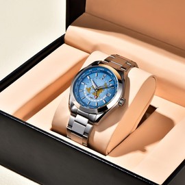 HaiQin Pagani Design Luxury Men's Automatic Mechanical Watches Japanese NH34 GMT Movement Synthetic Sapphire Stainless Steel Waterproof Multifunctional Sports Wristwatch (Summer Blue)