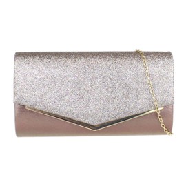 Girly Handbags Womens Glitter Flap Clutch Bag Bronze