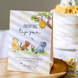 Kate Aspen Honey Bear Parenting Tip Jar For Baby Shower Game & Activity, Advice Cards & Bee Hive Shaped Jar with Lid, Nursery and Baby Shower Decoration