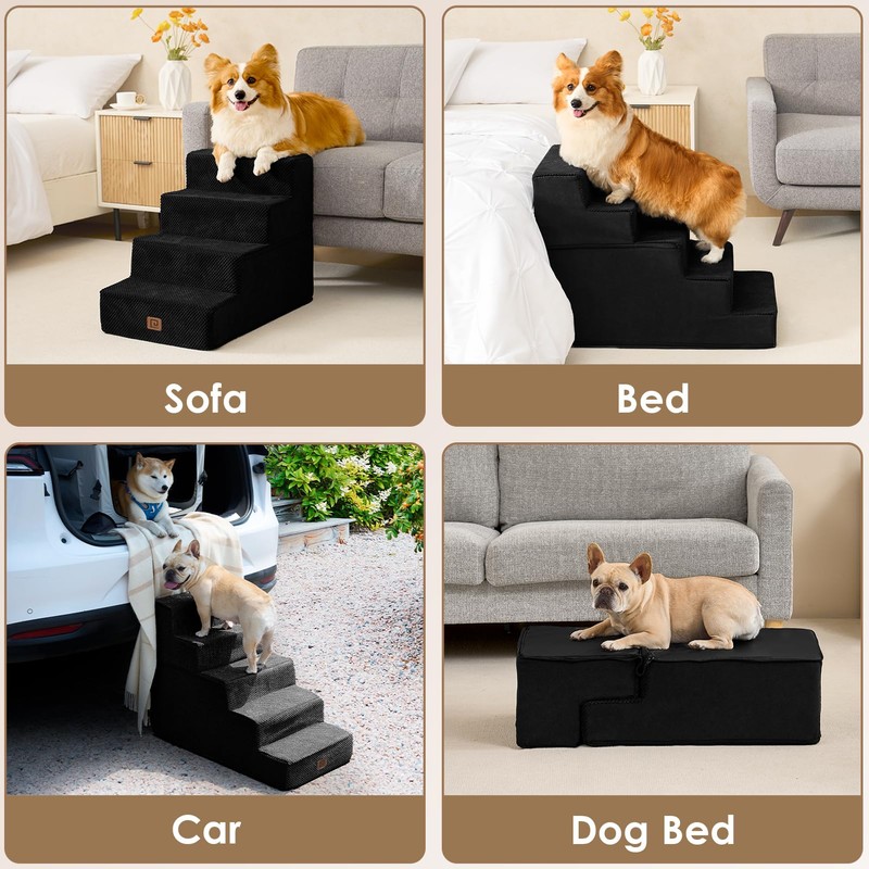 EHEYCIGA Dog Stairs for Bed 18" H, 4-Step Dog Steps