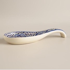 Quadow Spoon Holder/ Spoon Rest Ceramic Blue and White Hand Crafted and Hand Painted Northern African Design