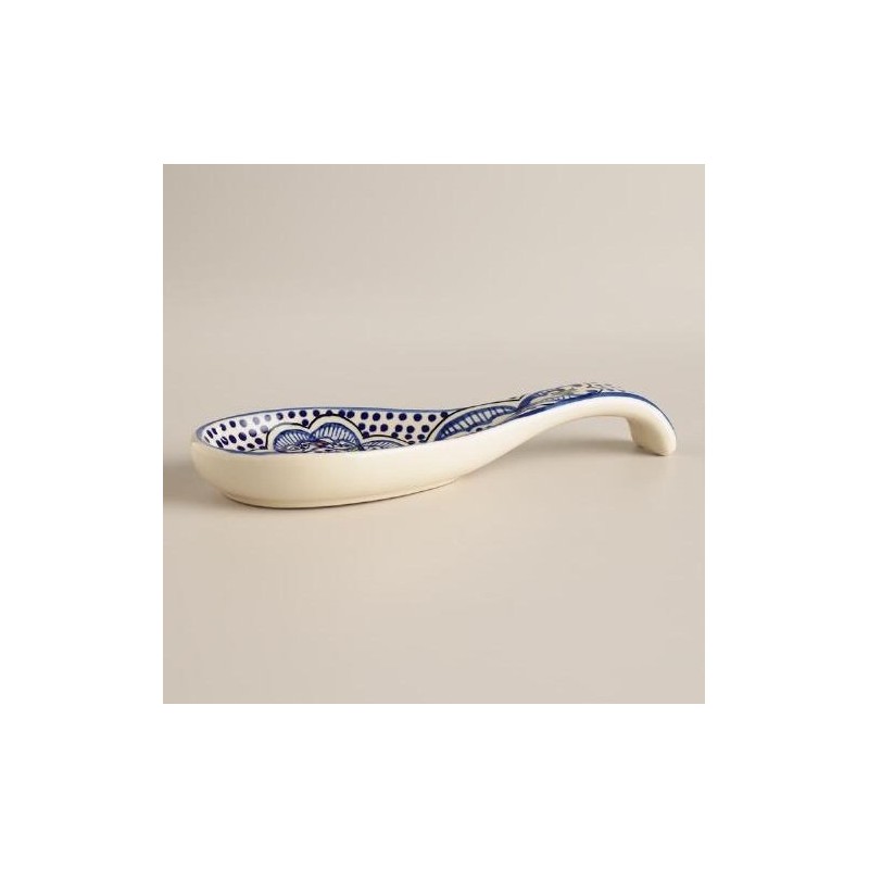 Quadow Spoon Holder/ Spoon Rest Ceramic Blue and White Hand
