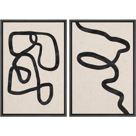 Ashbrook Framed Canvas Print Wall Art Set Geometric Line Art Collage Abstract Shapes Illustrations Modern Art Decorative Boho Zen Nordic for Living Room, Bedroom, Office - 24"x36"x2 Black