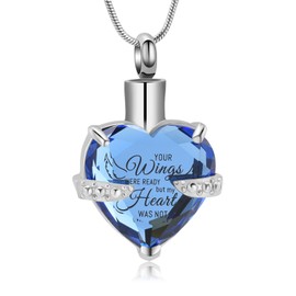 Crystal Heart Shape Cremation Jewelry Memorial Urn Necklace for Ashes, Stainless Steel Ash Holder Pendant Keepsake with Gift Box Charms Accessories for Women