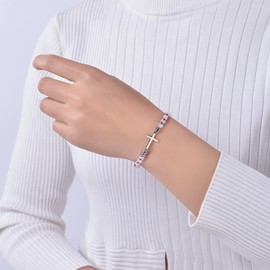 WOVEE Kreuz Armband Rosa Kristall Pink Christliche Cross Kreuz Taufe 18cm Taufgeschenke Kommunion Geschenke für Mädchen Enkelin Tochter