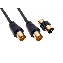 ALIDA SYSTEMS - 30m Aerial Coaxial Cable with Gold-Plated Connectors, Male to Male RF Coax Lead with Female Adapter Coupler for Freeview, Freesat, Sky, Virgin, BT, You View, Satellite TV - Black