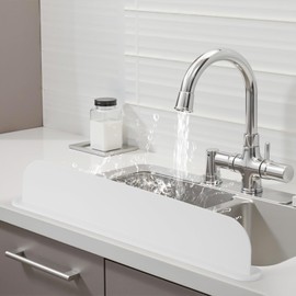 AIZOE Silicone Sink Splash Guard, Splash Guard for Kitchen Sink Area, 19.29 inch, Backsplash Protector for Kitchen Countertop & Bathroom Bathtub with Non-Slip Strong Suction, White