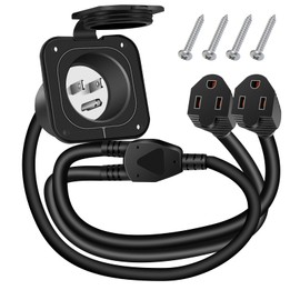 Inborntrait 15 Amp 125V AC Power Inlet Port Plug with Integrated Dual 18" Extension Cord, ETL Certified, Waterproof Cover, Electrical Extensions for Marine Boat RV Camper