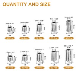 sourcing map 380Pcs Set Screws M4-M5x5/6/8/10/12mm Brass Cone Point Hex Socket Grub Screws for Machinery, Home Repairs, and Fixtures