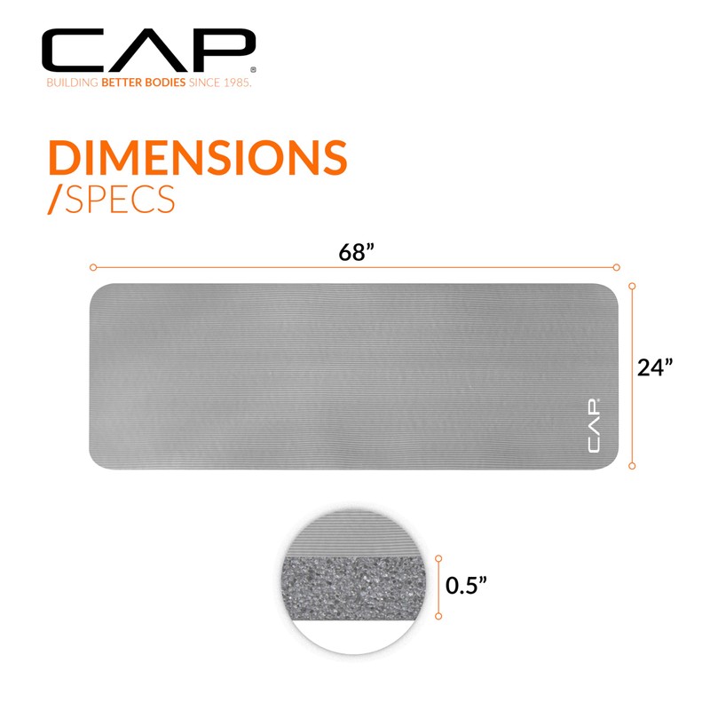 CAP Barbell High Density Exercise Mat with strap, 68"x24" 12mm
