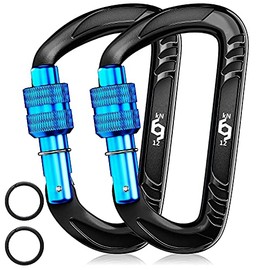 Rhino Produxs 2PCS of 12kN Heavy Duty Lightweight Locking Carabiner Clips - Excellent for Securing Pets, Outdoor, Camping, Hiking, Hammock, Dog Leash Harness, Keychains, Water Bottle (Blue)