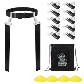 Gameday- Flag Football Set-Complete (10 Player) Flag Belts and Flags Set, (4 Pcs) Agility Cones w/Carry bag (Black)