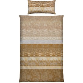 Erwin Müller Bed Linen, Duvet Cover, Reversible Pillowcase Mako Satin Oriental, Beige, Size 40 x 80 cm / 155 x 220 cm, Temperature Regulating, with Zip