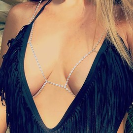 IYOU Women's Fashion Body Chain Silver Sparkling Rhinestone Bra Chain Cosplay Night Club Chest Chain Summer Beach Bikini Chains Accessories