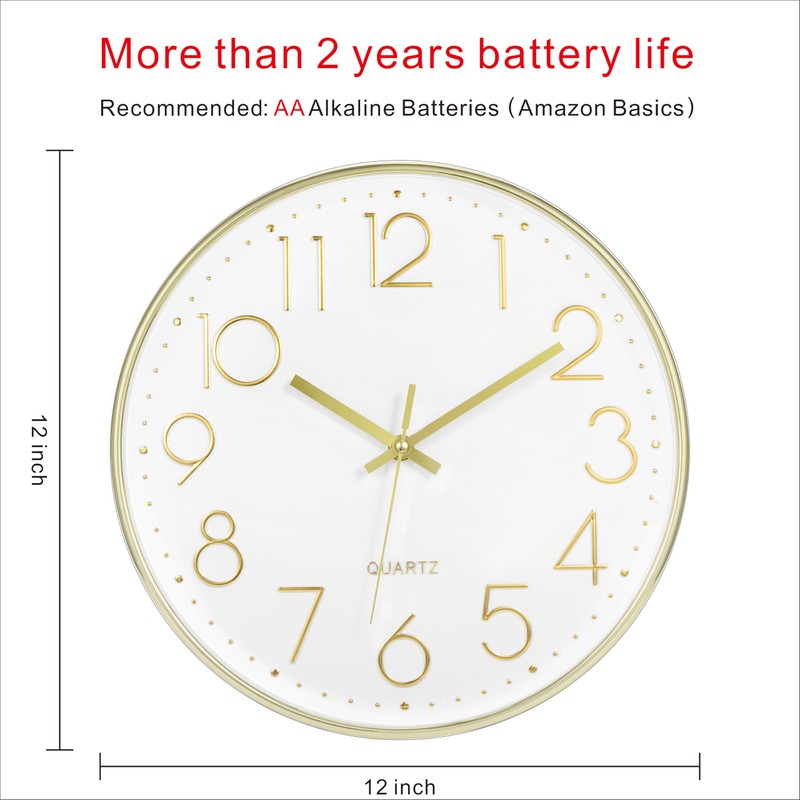 Foxtop 12" Modern Wall Clock Silent Battery Operated Analog Clock,