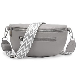 Shoulder Bag Women's Small Bum Bag Women's Leather Black Crossbody Bag Women's Stylish Belt Bag Shoulder Bags Women's Bum Bag with Wide Strap, lightgrey