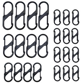 SLEEKSTATION Set of 24 Sizes (1.3 inches (32 mm) / 1.6 inches (40 mm) / 2.4 inches (50 mm) / 2.4 inches (60 mm) / S Shaped Carabiner, Small, Ultra Lightweight, Multifunctional, Key Holder, Stylish, Carabiner, Daily Goods, Anti-Theft, Anti-Loss, Outdoors, Mountain Climbing, Camping, Black