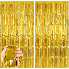 2pcs Tinsel Curtains, Foil Curtain 3.3ft *6.6ft Gold Party Decorations Background Streamers, Girls Tinsel Curtain Backdrop Foils Fringe Curtains for Graduation Wedding Holiday Birthday Decoration