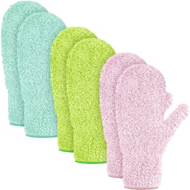 3 Pairs Microfiber Mitt with Thumb Household Cleaning Gloves No Scratch Dusting Reusable Mittens for House Kitchen Car (Green, Blue, Pink, 9 x 5.1 Inch)