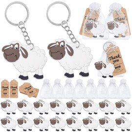 CiciBear 60 Pack Sheep Decorations - 20 Keychains, 20 Tags, 20 Gift Bags for Barnyard Farm Animal Themed Party, Baby Shower, School Party, Zoo Kids Birthday
