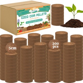 ZeeDix 200 Pcs (50mm) Compressed Coco Coir Fiber Potting Soil- Organic Coco Coir Pellet Fiber Soil for Planting Bonsai, Herbs, Plants, Flowers and Vegetables