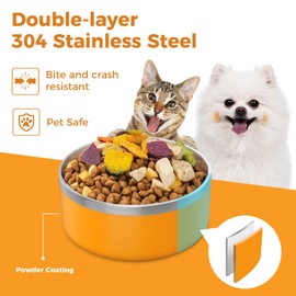 LIHONG Stainless Steel Dog Bowls for Small Meidum Sized Dogs,Dog Food Water Bowls No Slip,Dishwasher Safe(40oz,Orange)