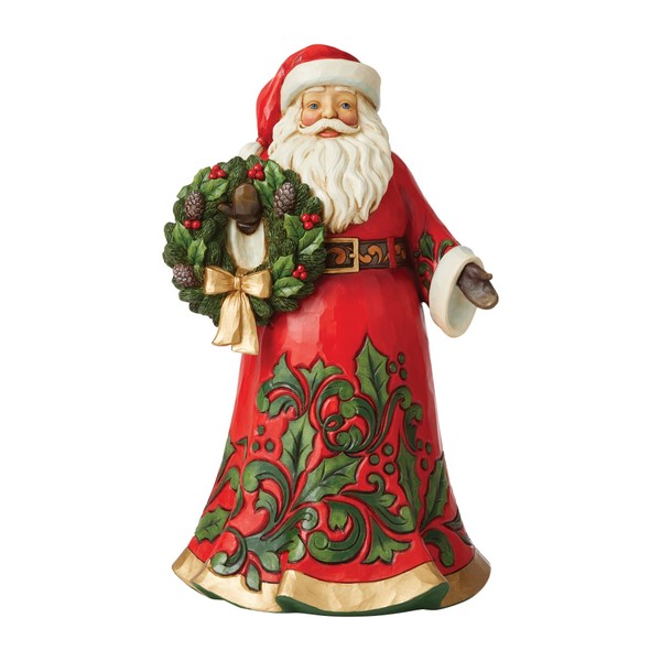 Enesco Jim Shore Heartwood Creek Santa Holding Holly Wreath Figurine, 12 Inch, Multicolor