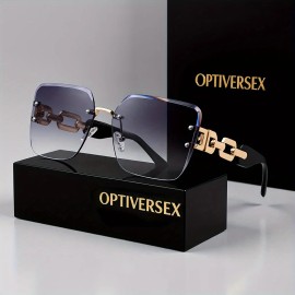 1pc of Luxurious Square Fashionable Women'S Glasses - Super Large Gradient Lenses, Golden Metal Chain Ear Frame, Multiple ColorsDesign: C1, Frame Material: Alloy