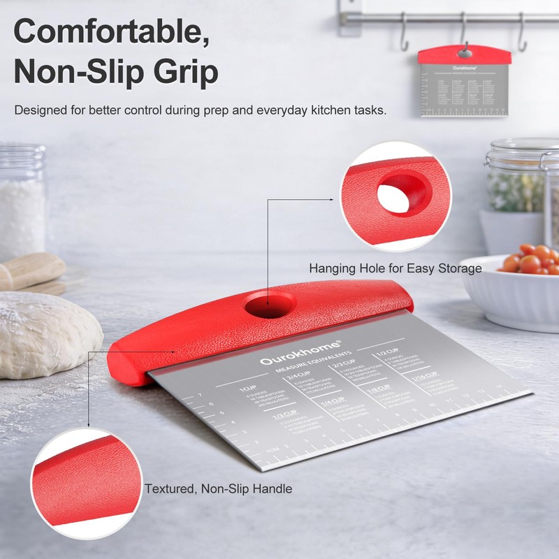 Ourokhome 2 Pack Bench Scraper Dough Cutter, Stainless Steel Dough