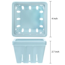 ZEAYEA Set of 4 Berry Basket, Melamine Berry Bowl With Holes, Square Kitchen Fruit Basket, 4" Colander Cute Small Container for Strawberry, Grape, Cherry, Berries