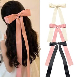 CASOLVX 3Pcs Hair Ribbon Bow Clips Tassel Hair Ribbons Hair Ties Long Tail Hair Accessories for Women