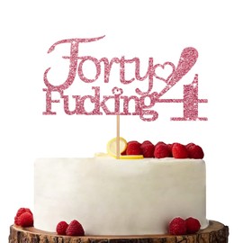 Decoración para tartas de 44 años con purpurina de oro rosa, decoración de fiesta de cumpleaños de 44 años