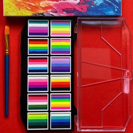 Kit De Pintura, Pintura Corporal Arcoíris para Niños Adultos, Juego De Maquillaje De Paleta De Pintura De Pastel Dividido a Base De Agua Segura Y No Tóxica para Halloween Navidad Cosplay