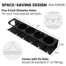 UNITEDPOWER Pneumatic Tool Holder/Aerosol Rack Combo, Wall Mounted Spray Can Bottle Holder, Air tool organizer, for Garage and Workspace, 5 Cans and 6 slots
