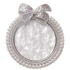 ForSewian Resin Nail Art Palette, Nail Art Painting Mixed Color Palette, Bow Decorated with Rhinestones and Pearls Nail Art Display Board (Silver)