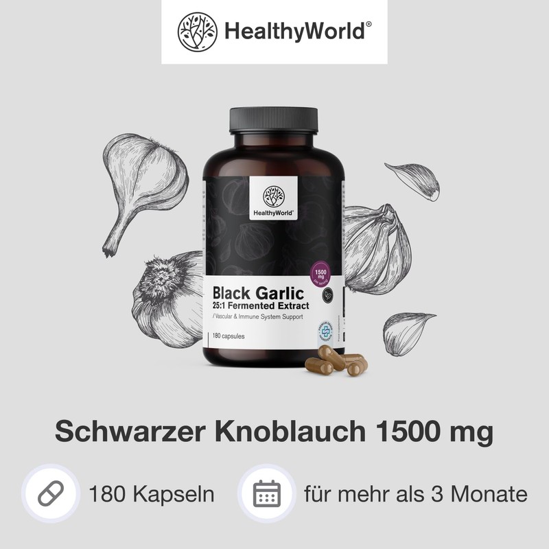 HealthyWorld Black Garlic 1500 mg - 180 Capsules - Garlic
