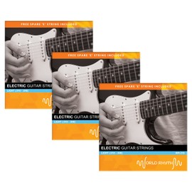 World Rhythm Electric Guitar Strings - Light (.010 - .046) Gauge Strings with Spare High 'e' Strings - 3 Pack
