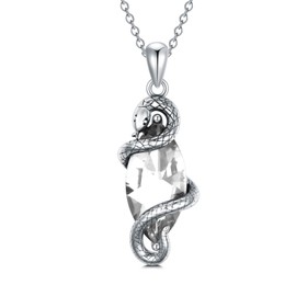 AOBOCO 925 Sterling Silver Vintage Snake Pendant Necklace with Clear White Crystal April Birthstone Jewelry Gifts for Women