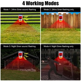 Solar Sound & Light Alarm Motion Sensor 110 Decibels Siren Sound Alert & 6LEDs Flash Warning Strobe Security Alarm System for Farm Villa (10 Pack)