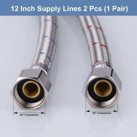 ARCORA 12-Inch Faucet Hose Connects Kitchen Bathroom Sink to Water Supply, Stainless Steel cUPC Supply Lines with 3/8-Inch x 3/8-Inch Female Compression Thread 1 Pair