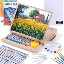 54 Pieces Watercolor Paint Set with Tabletop Easel Stand, Complete Starter Painting Art Supplies with Watercolor Paints, Canvases, Sketch Pads, Brushes and Palette for Adults Teens Kids Beginners