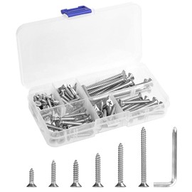 100Pcs Screw Countersunk Flat Cross Head Screws Self Tapping Cross Drive Head Screws Stainless Steel Screws with Wrench and Storage Box (M3.5 M4.2 M4.8/6 Sizes)