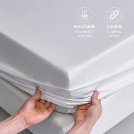 Simple&Opulence 100% Bamboo Viscose Fitted Sheet, Cooling and Luxurious Silky Hypoallergenic Bed Sheet with Extra Deep Pocket (Super King, Bamboo White)